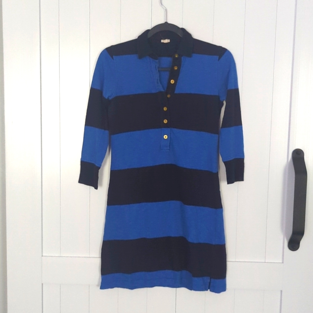 JCrew blue stripes shirt jersey dress collar buttoned XXS 00